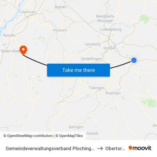 Gemeindeverwaltungsverband Plochingen to Obertsrot map