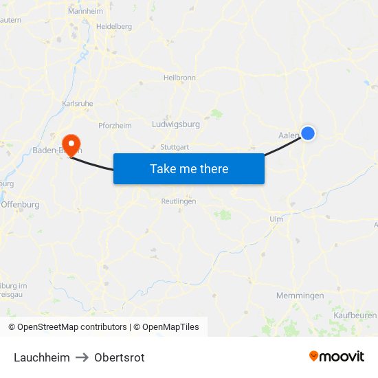 Lauchheim to Obertsrot map