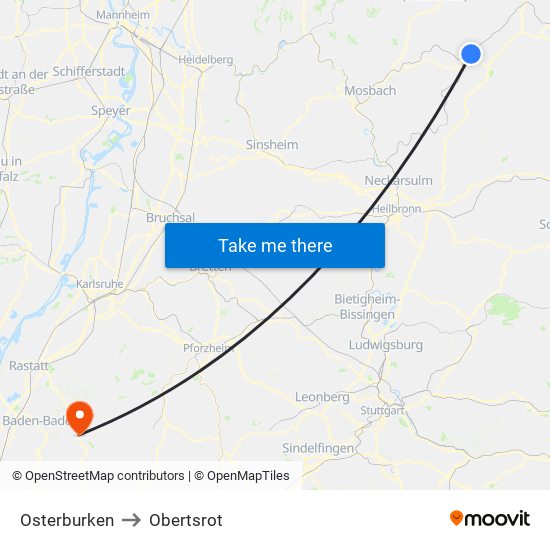 Osterburken to Obertsrot map