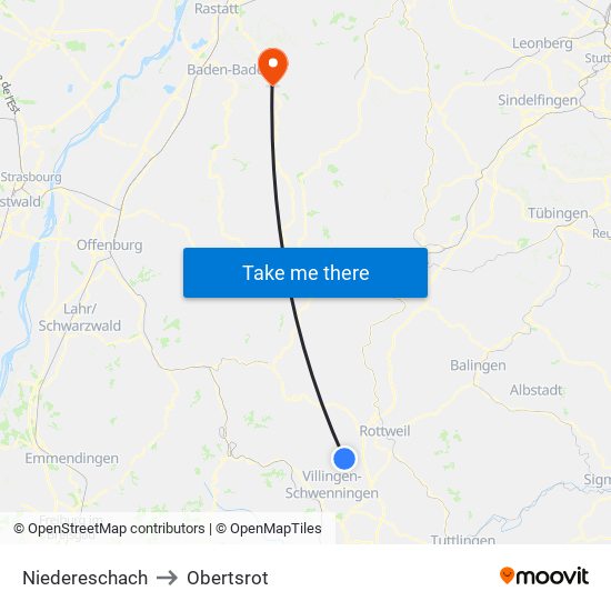 Niedereschach to Obertsrot map