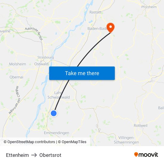 Ettenheim to Obertsrot map