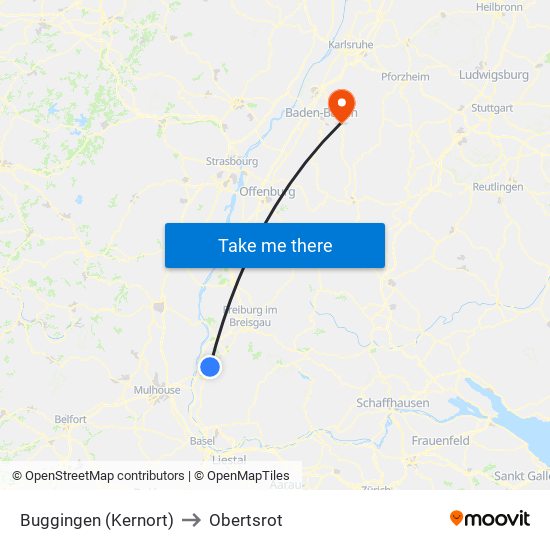 Buggingen (Kernort) to Obertsrot map