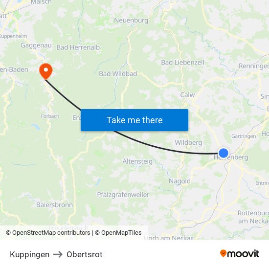 Kuppingen to Obertsrot map