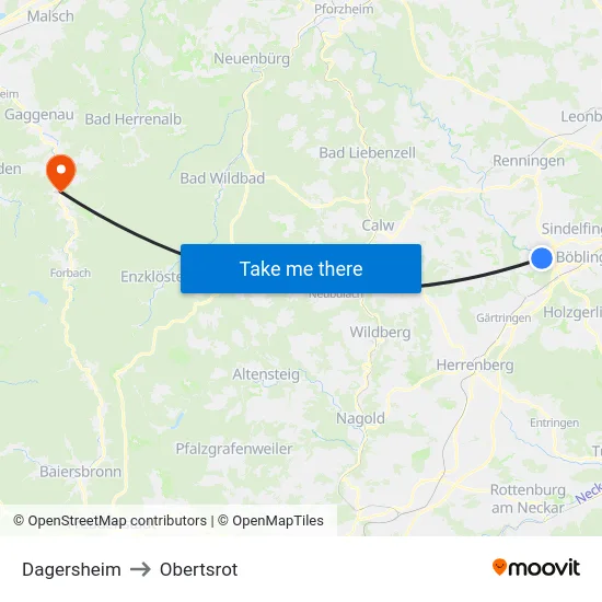 Dagersheim to Obertsrot map