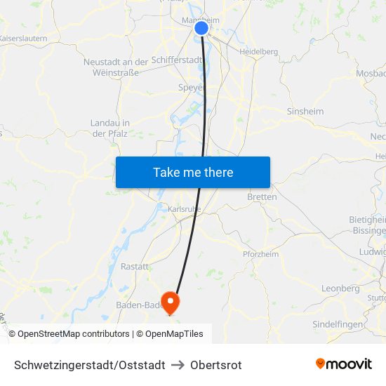 Schwetzingerstadt/Oststadt to Obertsrot map