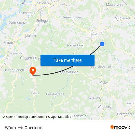 Würm to Obertsrot map