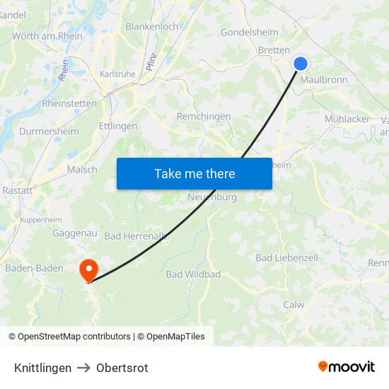 Knittlingen to Obertsrot map