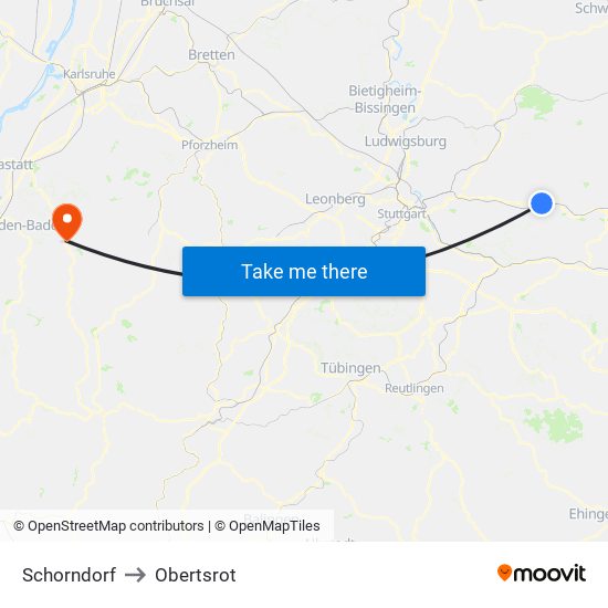 Schorndorf to Obertsrot map