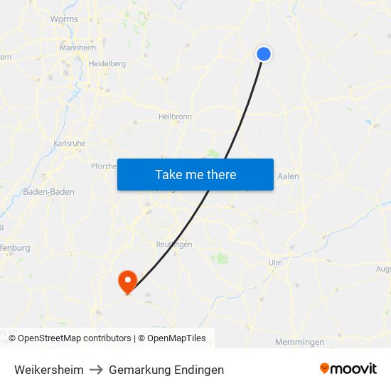 Weikersheim to Gemarkung Endingen map