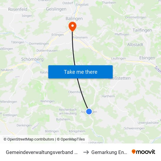Gemeindeverwaltungsverband Meßstetten to Gemarkung Endingen map