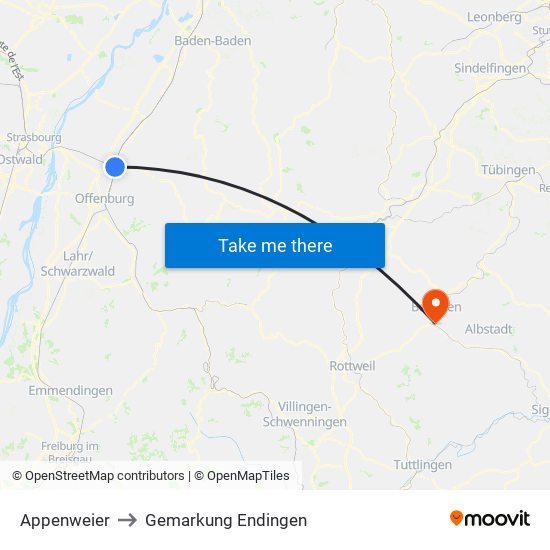 Appenweier to Gemarkung Endingen map