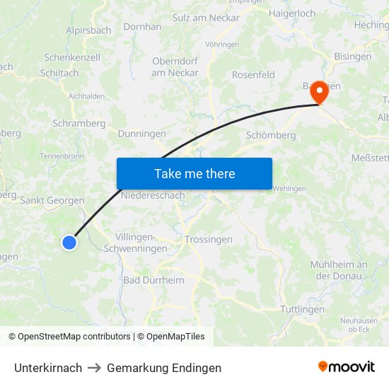 Unterkirnach to Gemarkung Endingen map