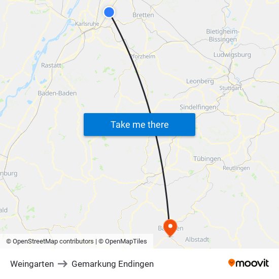 Weingarten to Gemarkung Endingen map