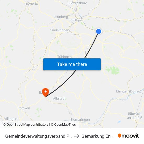 Gemeindeverwaltungsverband Plochingen to Gemarkung Endingen map