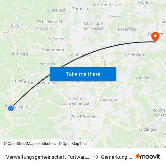 Verwaltungsgemeinschaft Furtwangen Im Schwarzwald to Gemarkung Endingen map