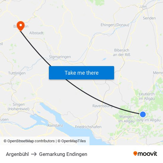 Argenbühl to Gemarkung Endingen map