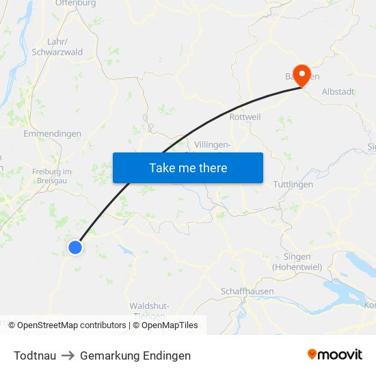 Todtnau to Gemarkung Endingen map