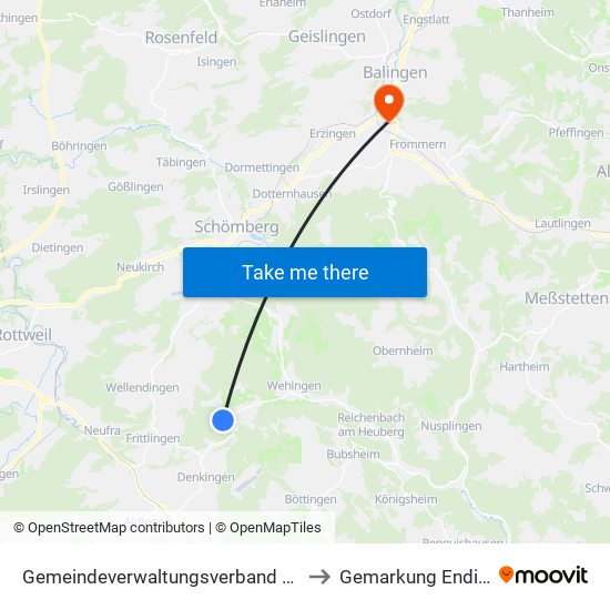 Gemeindeverwaltungsverband Heuberg to Gemarkung Endingen map