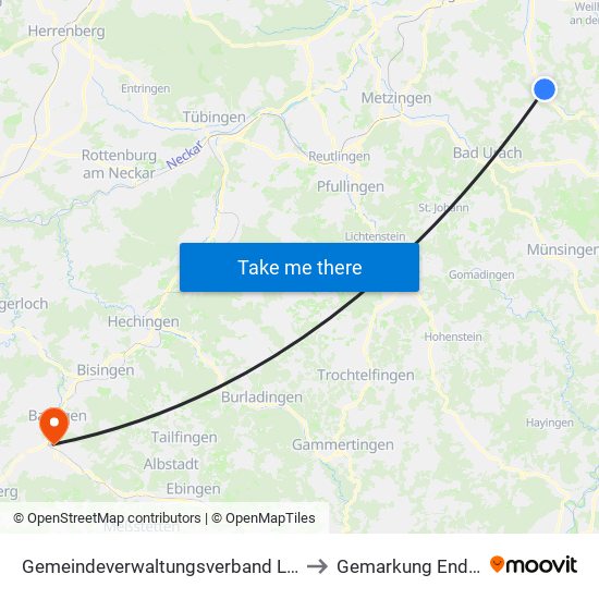 Gemeindeverwaltungsverband Lenningen to Gemarkung Endingen map