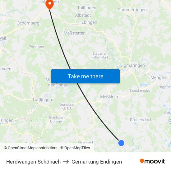 Herdwangen-Schönach to Gemarkung Endingen map