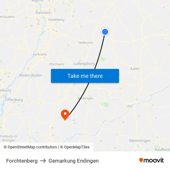 Forchtenberg to Gemarkung Endingen map