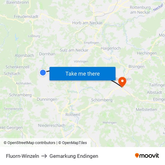 Fluorn-Winzeln to Gemarkung Endingen map