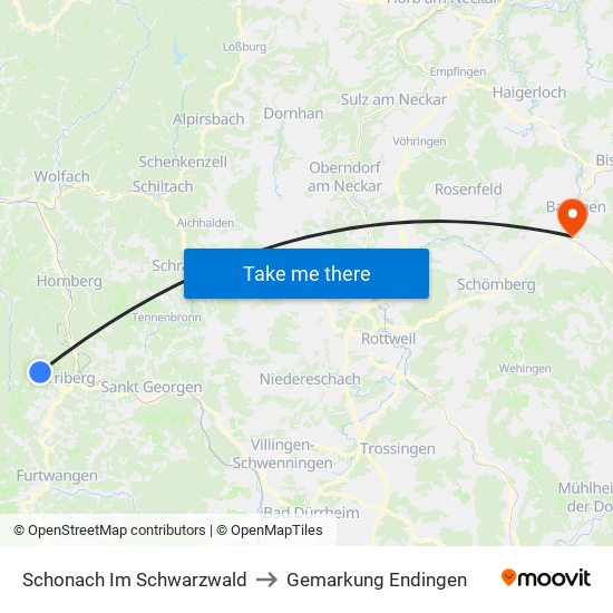 Schonach Im Schwarzwald to Gemarkung Endingen map