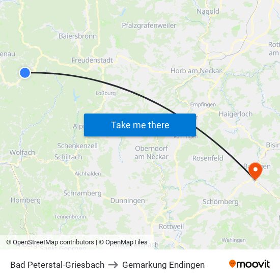 Bad Peterstal-Griesbach to Gemarkung Endingen map