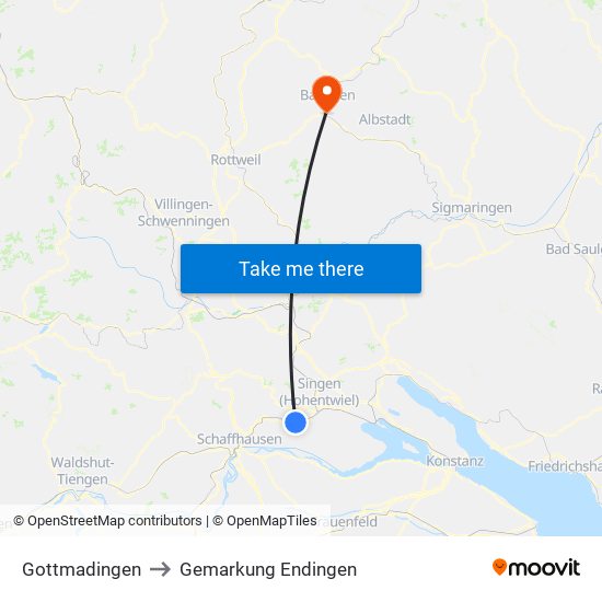 Gottmadingen to Gemarkung Endingen map