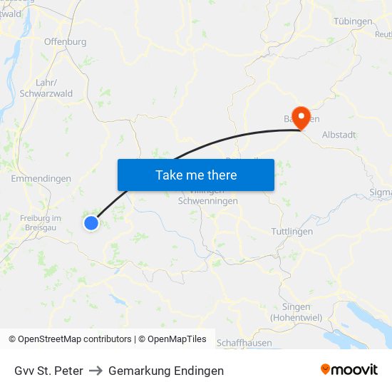 Gvv St. Peter to Gemarkung Endingen map