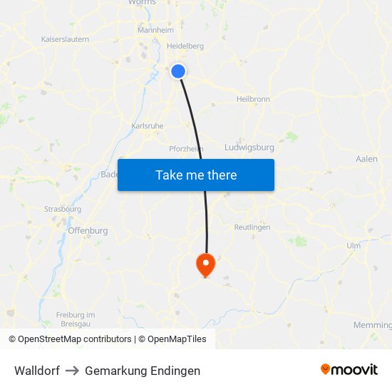 Walldorf to Gemarkung Endingen map