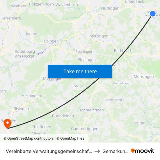 Vereinbarte Verwaltungsgemeinschaft Der Stadt Weilheim An Der Teck to Gemarkung Endingen map