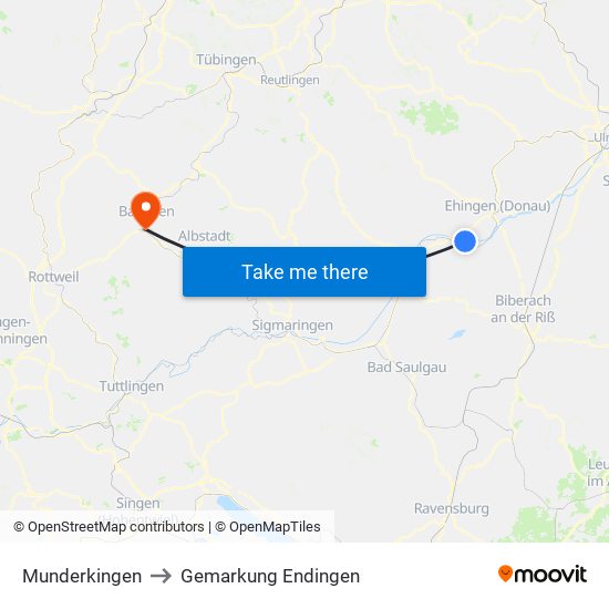 Munderkingen to Gemarkung Endingen map