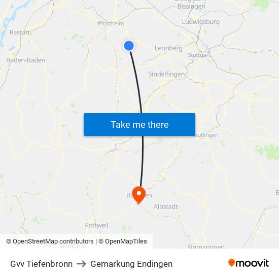 Gvv Tiefenbronn to Gemarkung Endingen map