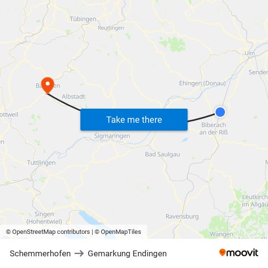Schemmerhofen to Gemarkung Endingen map