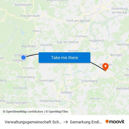 Verwaltungsgemeinschaft Schiltach to Gemarkung Endingen map