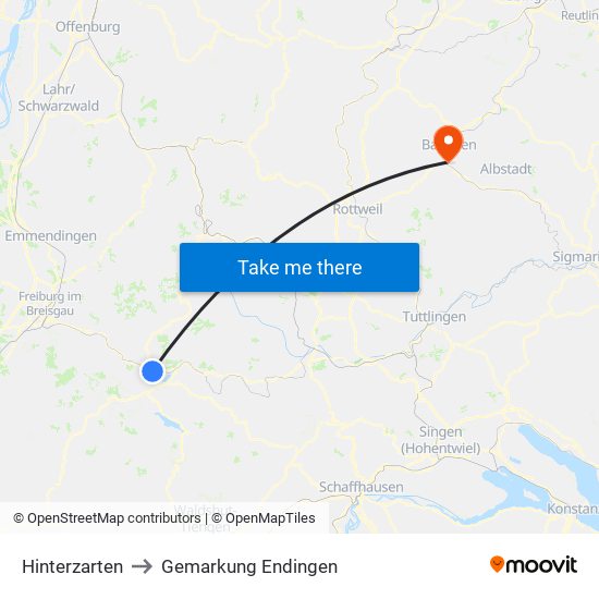 Hinterzarten to Gemarkung Endingen map