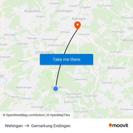 Wehingen to Gemarkung Endingen map