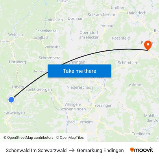 Schönwald Im Schwarzwald to Gemarkung Endingen map