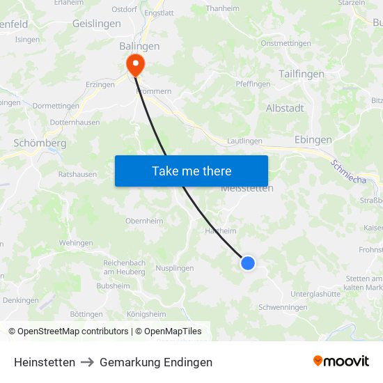 Heinstetten to Gemarkung Endingen map