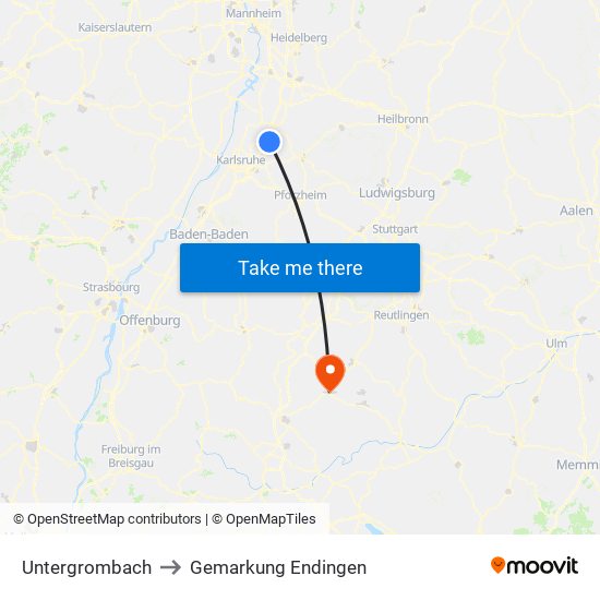 Untergrombach to Gemarkung Endingen map