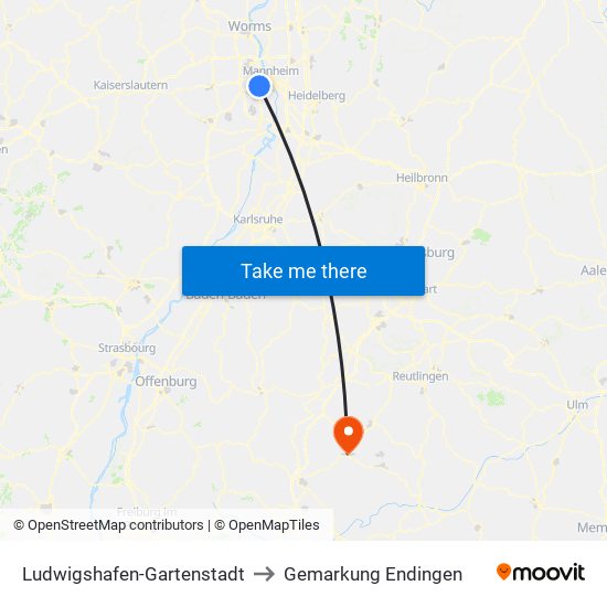 Ludwigshafen-Gartenstadt to Gemarkung Endingen map