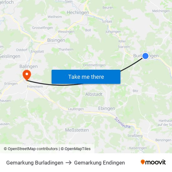 Gemarkung Burladingen to Gemarkung Endingen map