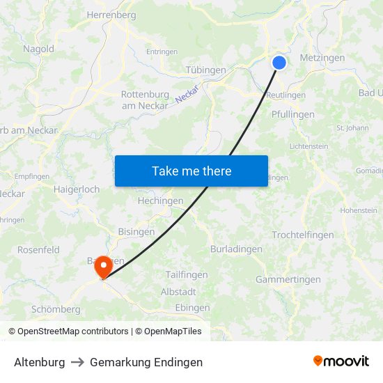 Altenburg to Gemarkung Endingen map