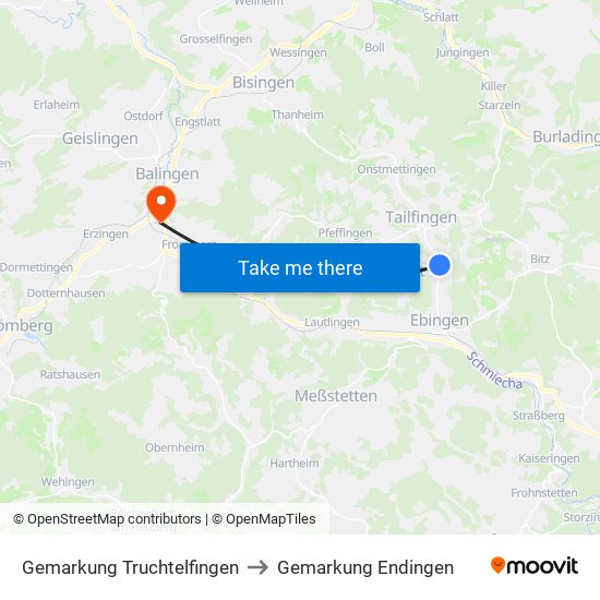 Gemarkung Truchtelfingen to Gemarkung Endingen map