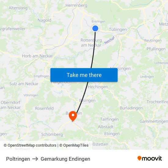 Poltringen to Gemarkung Endingen map