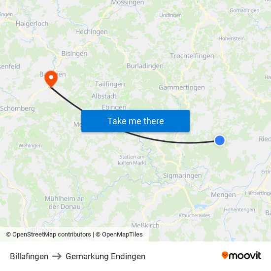 Billafingen to Gemarkung Endingen map