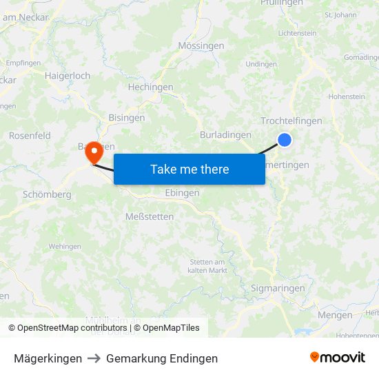 Mägerkingen to Gemarkung Endingen map