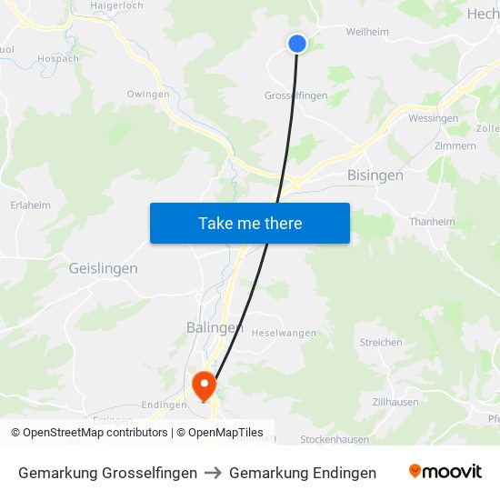 Gemarkung Grosselfingen to Gemarkung Endingen map