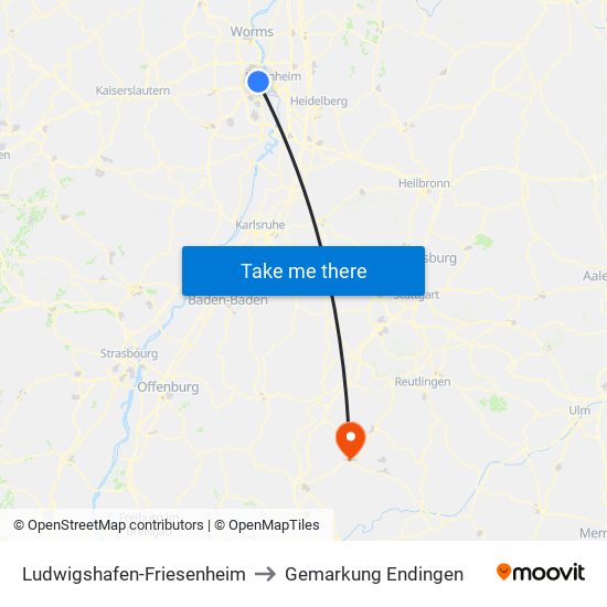 Ludwigshafen-Friesenheim to Gemarkung Endingen map